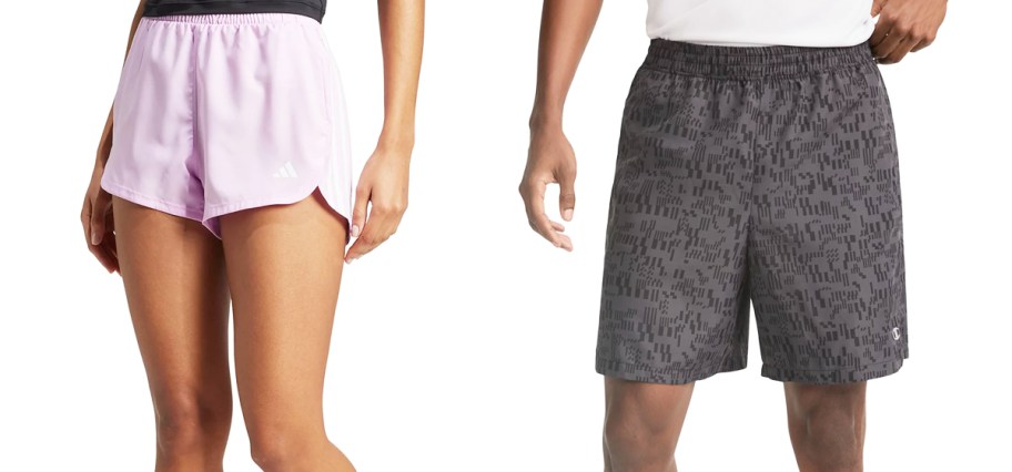 woman and man in pink and grey shorts
