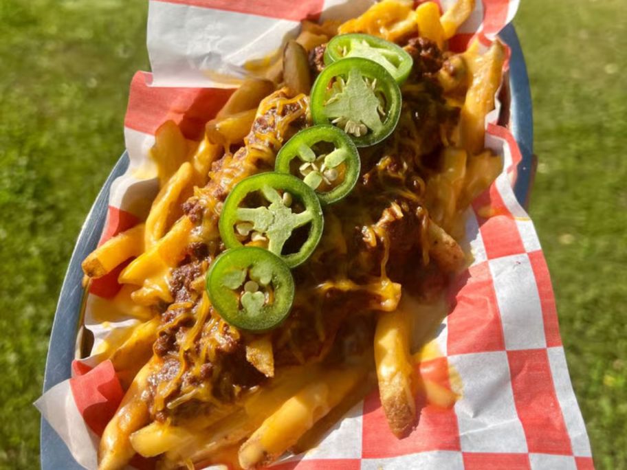 Smashburger Fries loaded with jalape&ntilde;os, bacon, and cheese