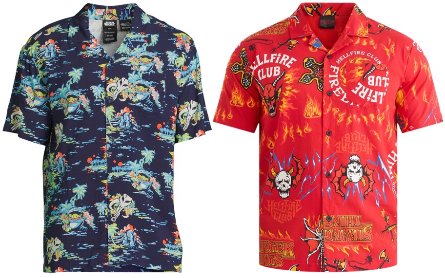 Star Wars Men's Tropic Baby Yoda and Stranger Things Men's Hellfire Club Hawaiian Shirts