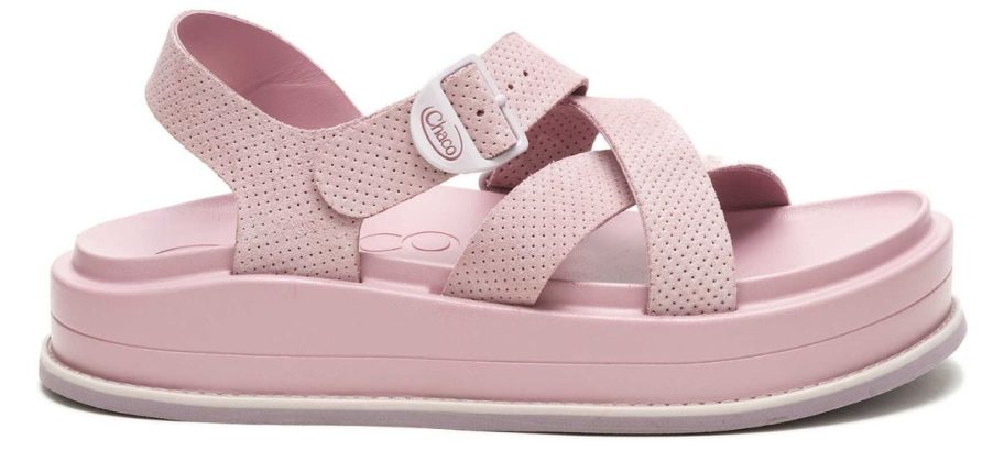 stock image of pink chaco sandals
