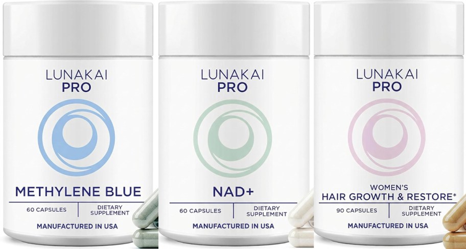 three bottles of lunakai suppplements 