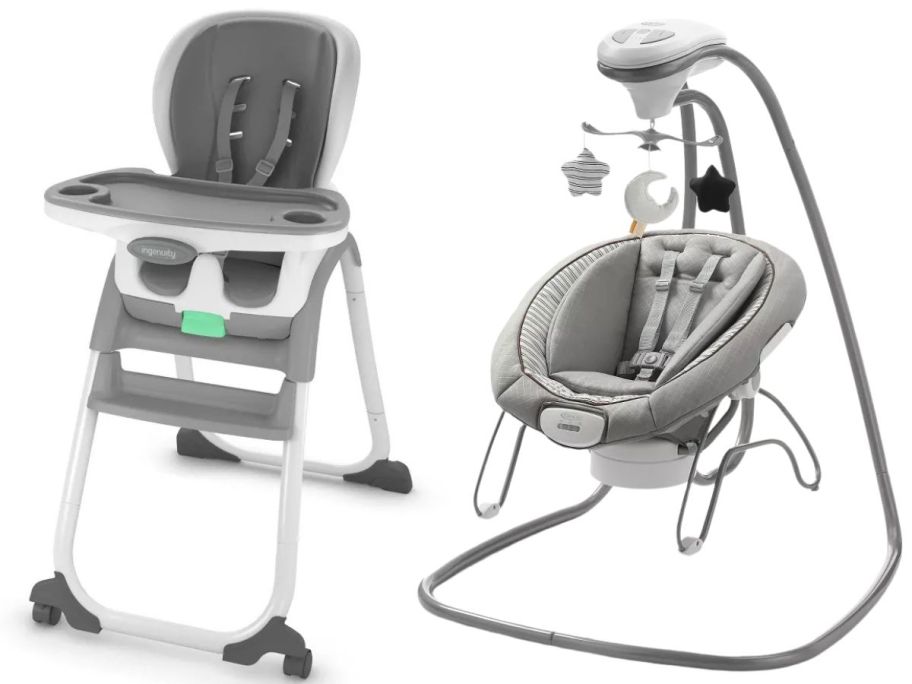 baby highchair and bouncer