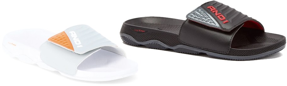 white and black slide sandals