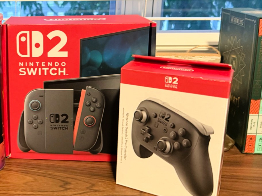 Nintendo switch two bundle on wooden countertop