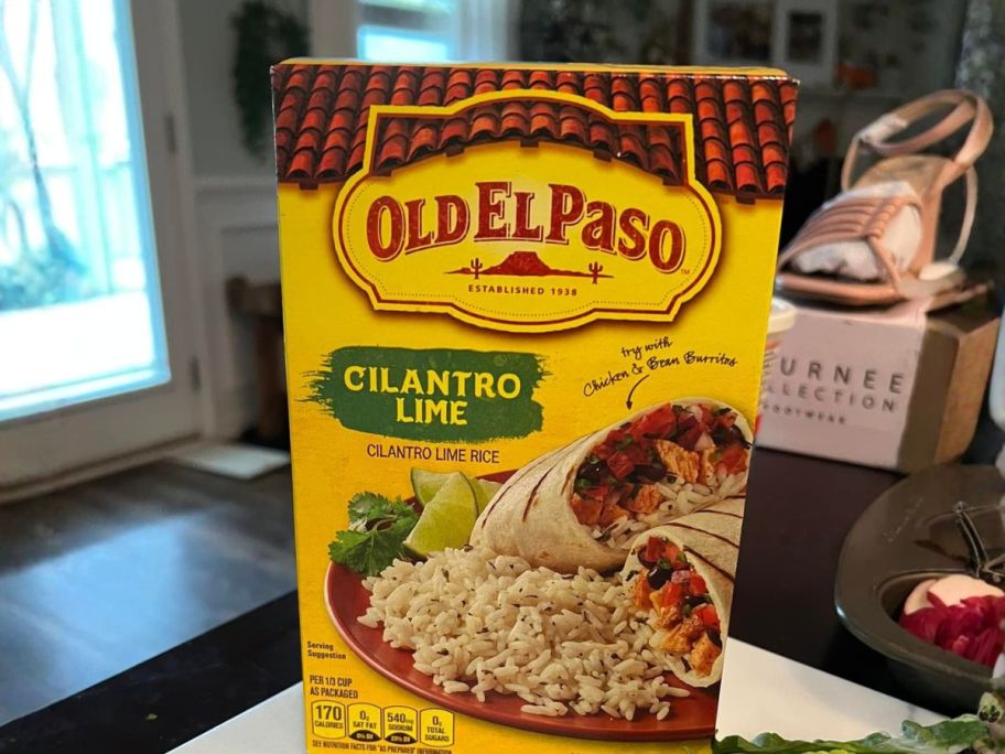 Old El Paso Cilantro Lime Seasoned Rice box on counter