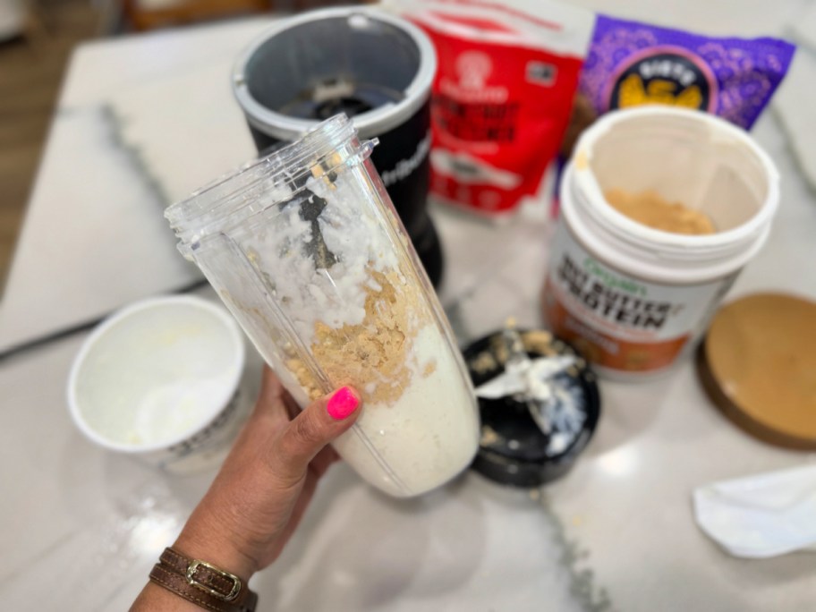 blending cottage cheese and protein powder
