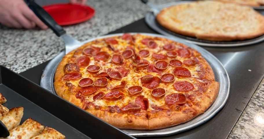 cici's pizza buffet with a pepperoni pizza on it