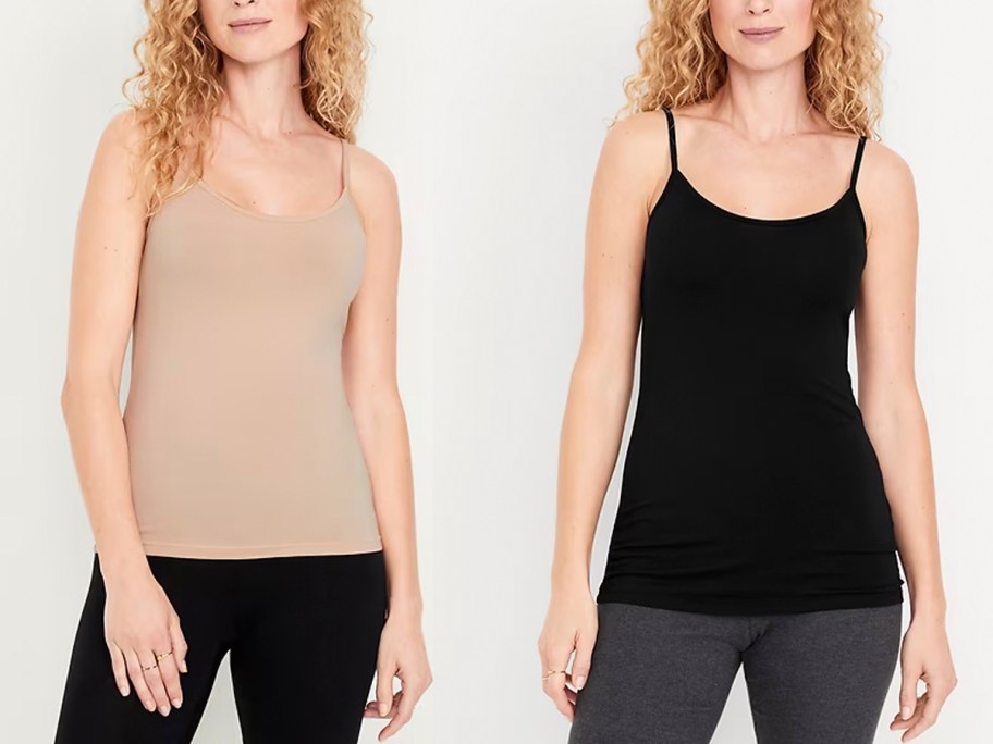 women wearing tan and black tank tops 