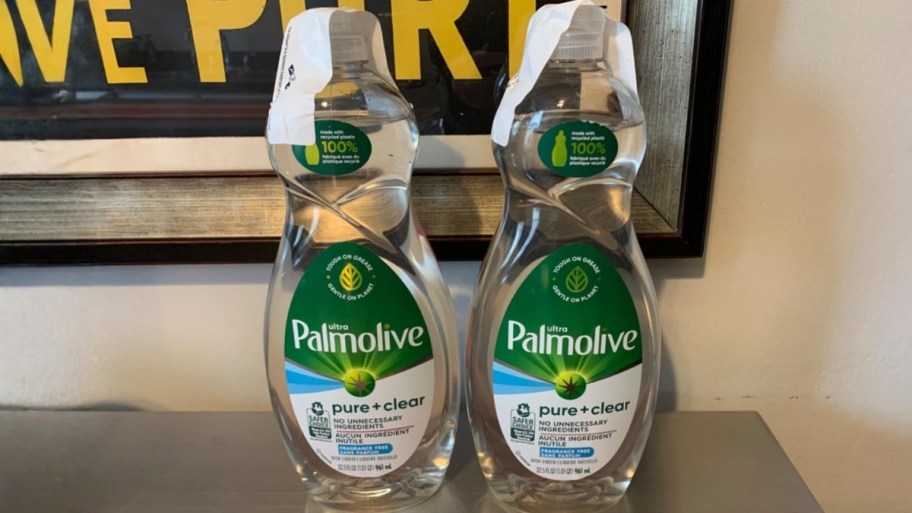 2 bottles of Palmolive dish liquid on a countertop