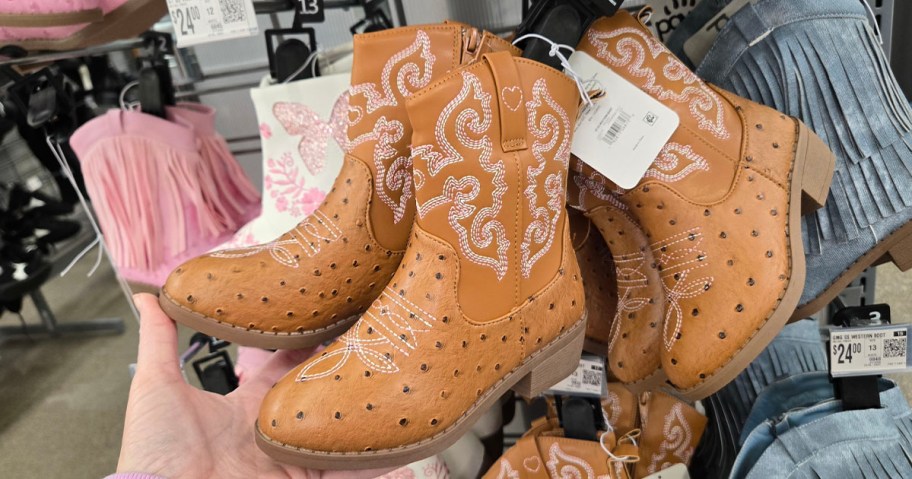 brown and pink boots 