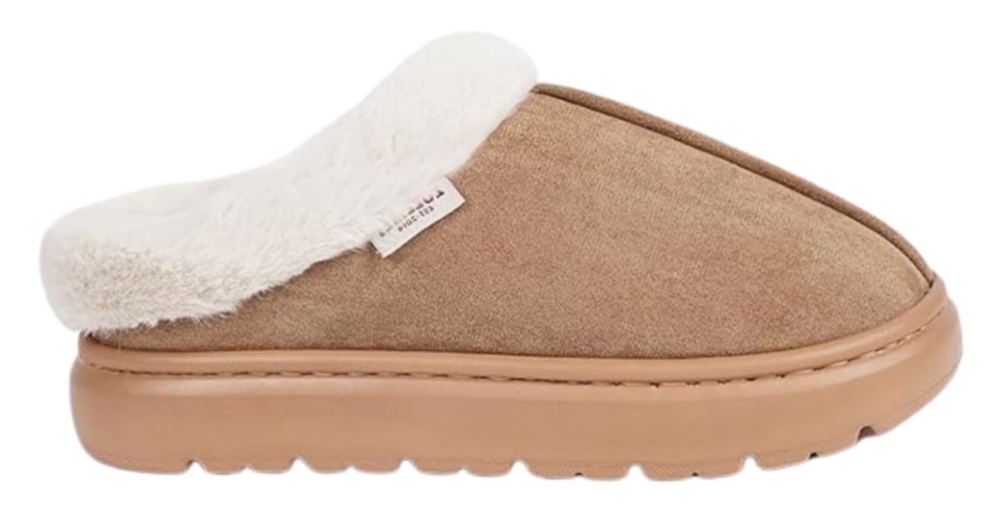 light tan clog playform fuzzy slippers stock photo