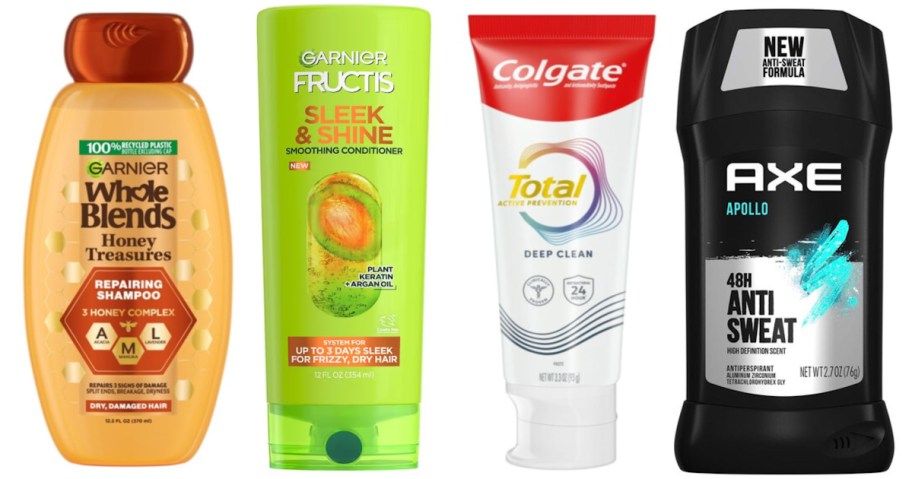 shampoo, toothpaste and deodorant