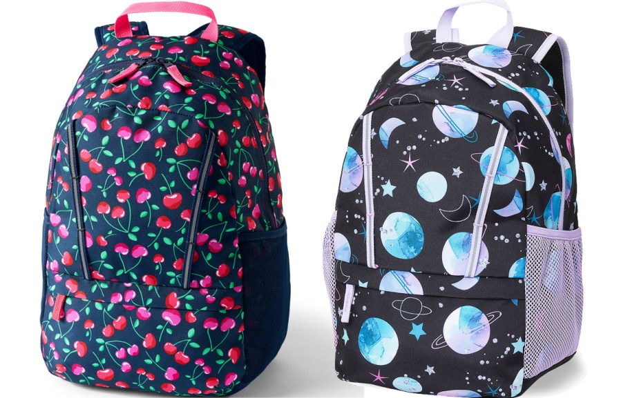 cherry and space print backpacks