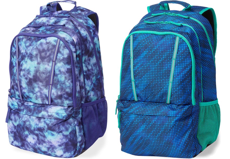 purple and blue backpacks