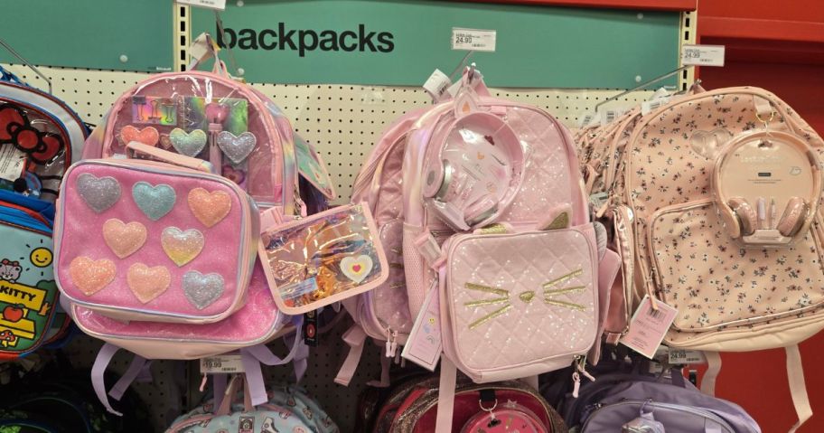 Locker Club Backpack Sets hanging up in Target
