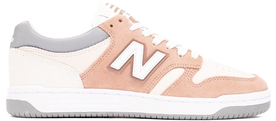 tan, white, and grey new balance sneaker