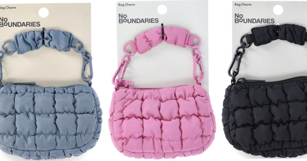 Mini hobo bag charms attached to store tags