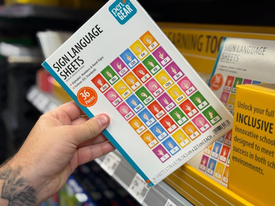 A person holding Sign Language Sheets