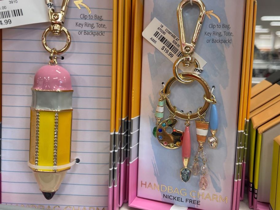 2 bag clips in the shape of pencils and other school items