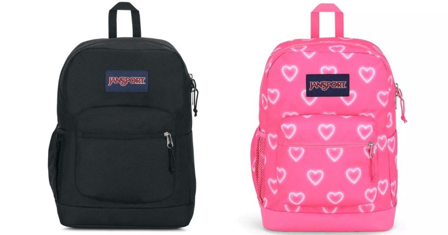 a black and pink jansport backpack
