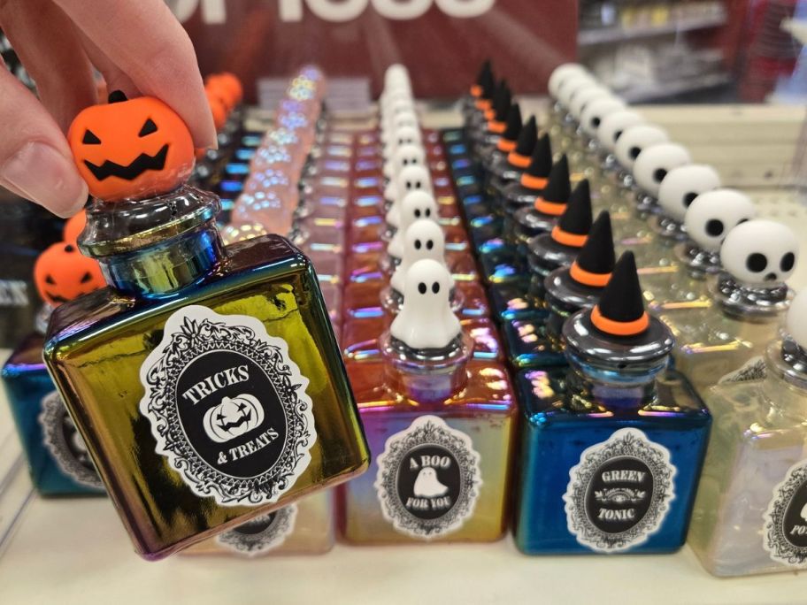 Glass Potion Bottles on shelf in store