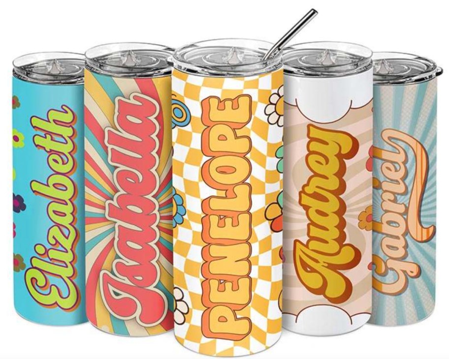 colorful groovy kids water bottles with stainless steel straw
