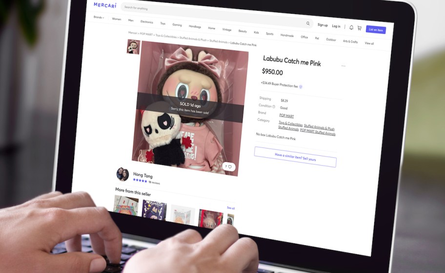 laptop with labubu mercari listing