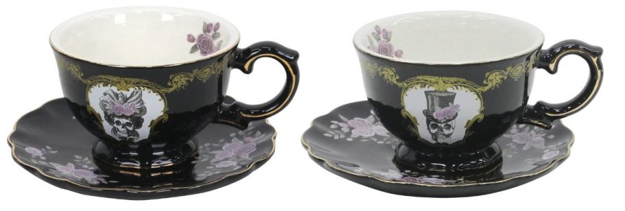 Ashland Skull & Roses Ceramic Teacup & Saucer Set