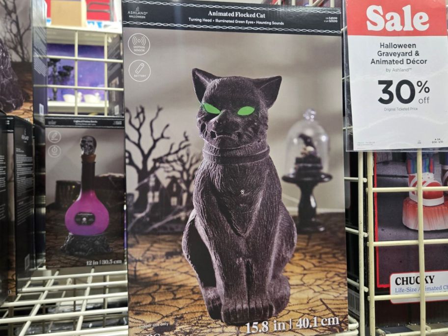 Animated Flocked Cat box in store