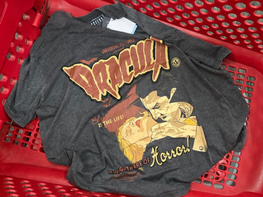 grey dracula shirt in cart in store