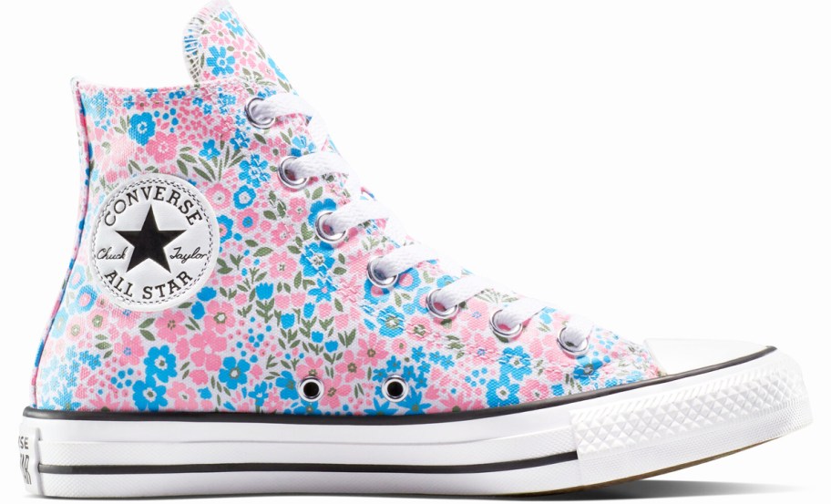 pink and blue floral print high top converse shoe