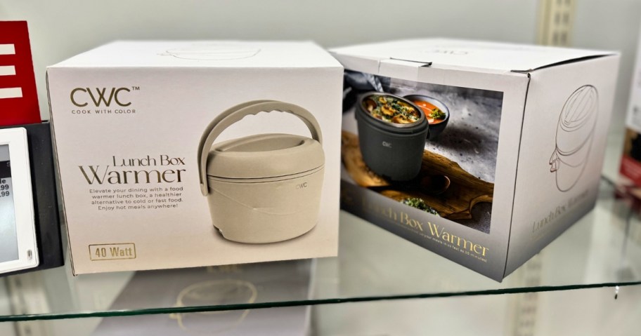 cook with color portable lunch box warmer in boxes on store shelf in two colors