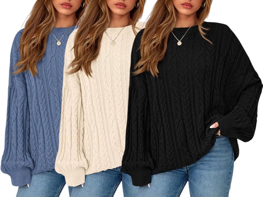 3 women in sweaters