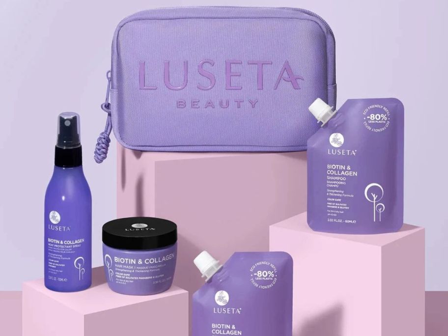 Luseta purple bottles and bag Biotin 4-Piece Set