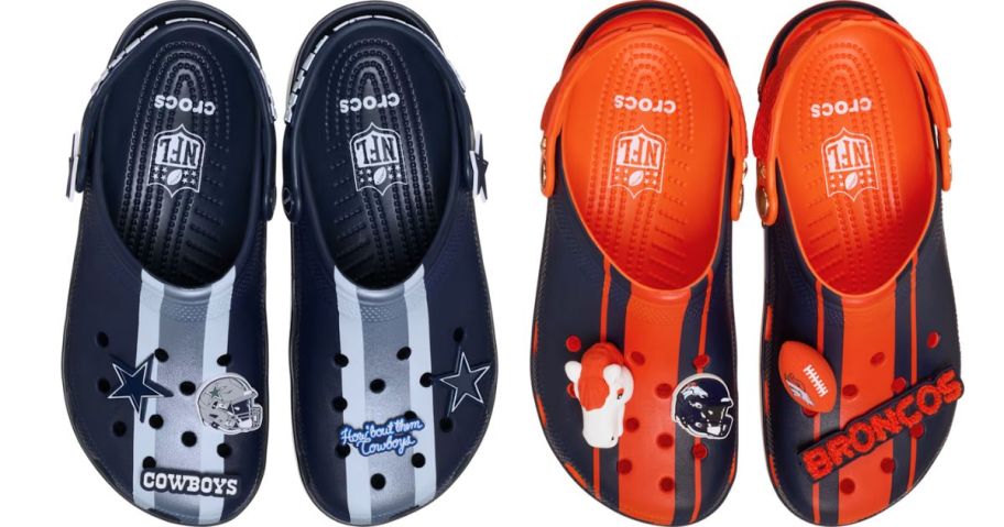Dallas cowboys clogs and denver broncos clogs