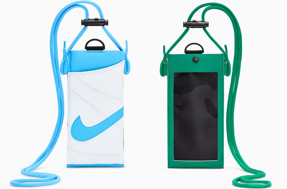 blue and green phone holder bags