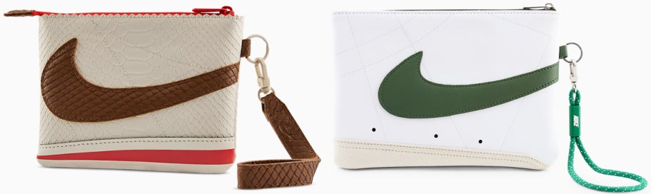 brown and white/green nike wristlets