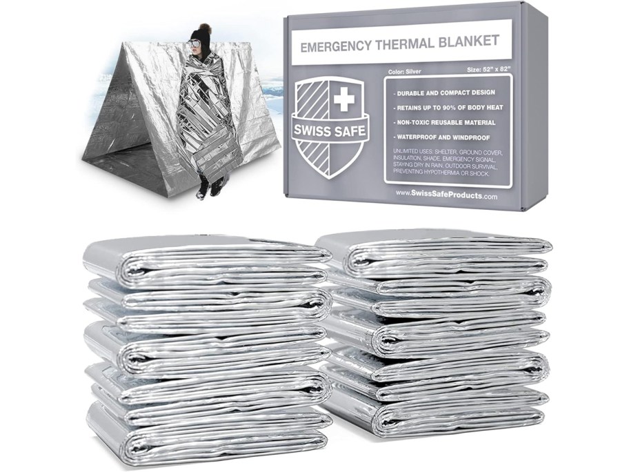 Swiss Safe Emergency Mylar Survival Blanket 10-Pack