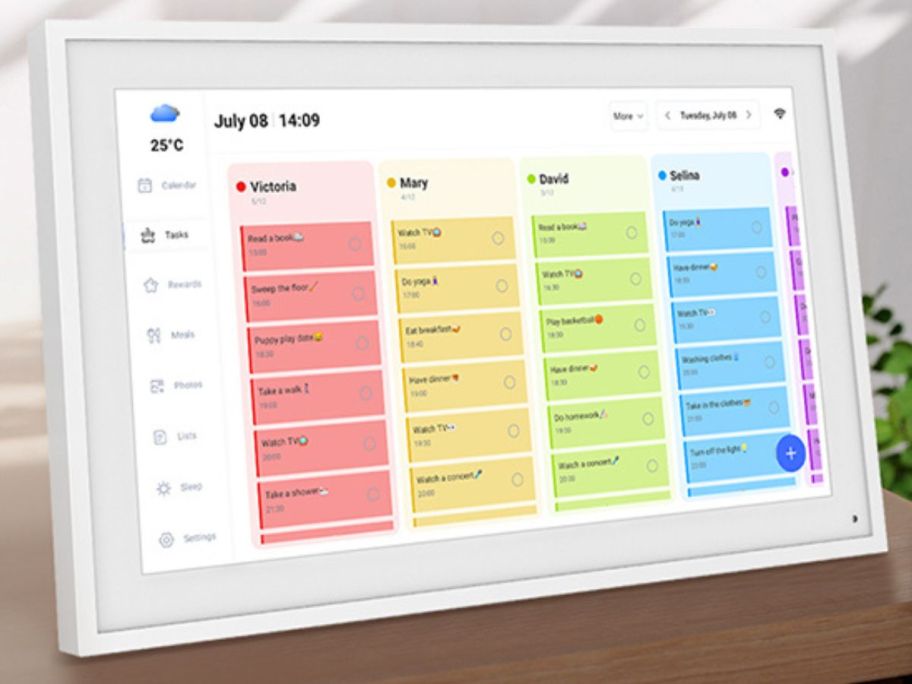 Tabwee Digital Calendar displaying a chore chart