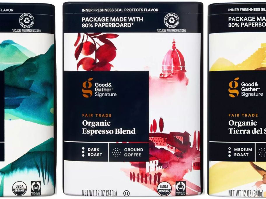 Stock images of 3 Good & Gather Signature Organic Coffee 12oz Bags