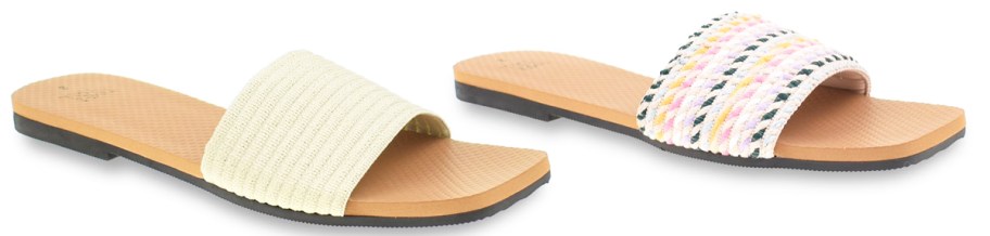 two pairs of slide sandals