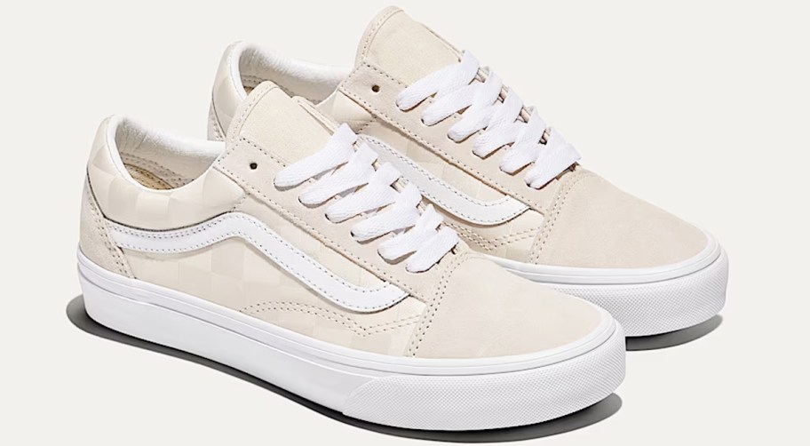 tan and white checkerboard sneakers