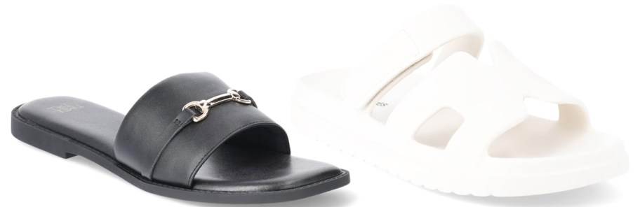 black and white pairs of sandals