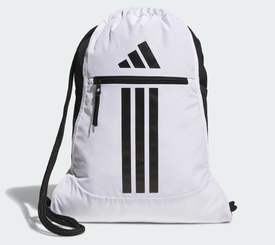 white and black adidas sackpack