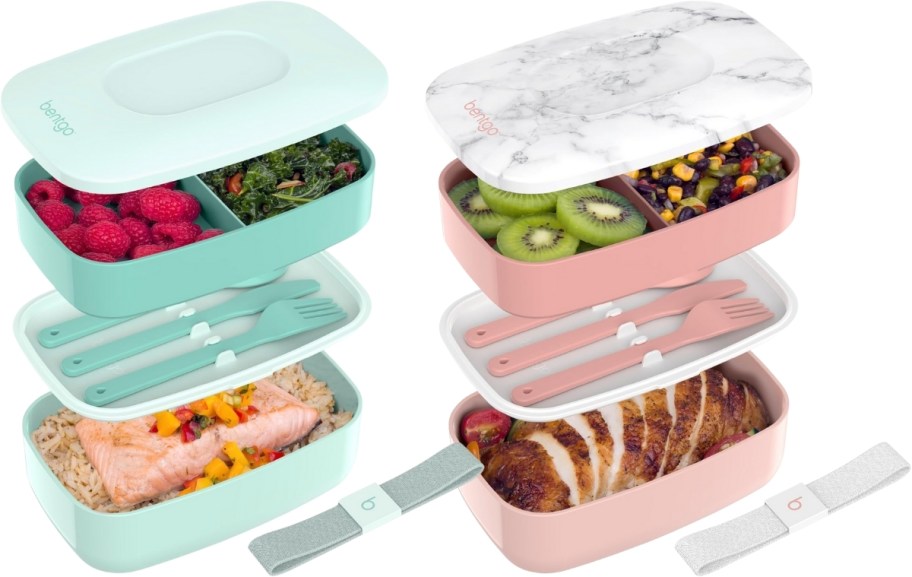 two bentgo classic 3 compartment lunch boxes in various colors