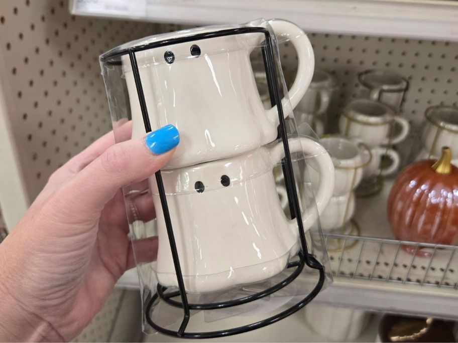 Stackable Espresso Ghost Mugs 2-Pack in hand in store