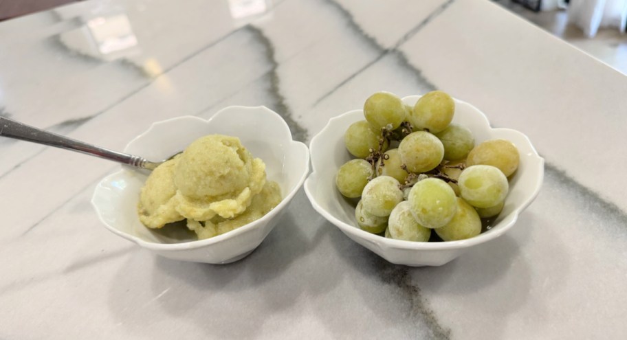 frozen grapes next to frozen grape sorbet 