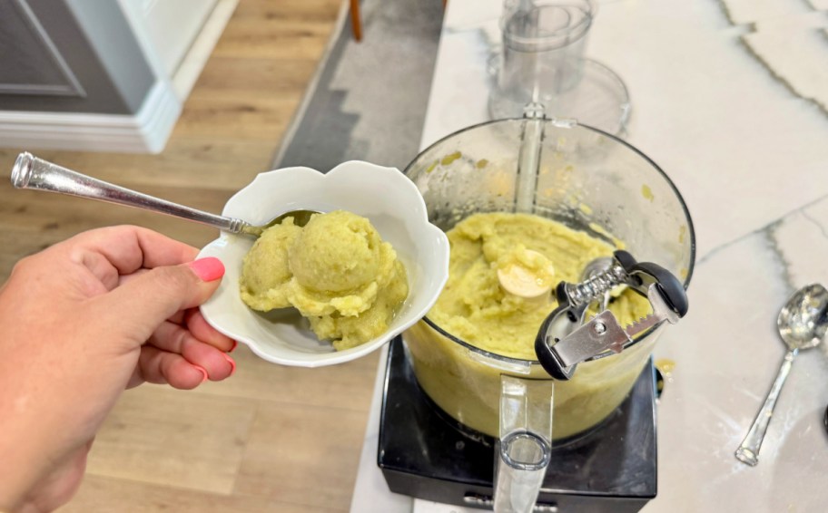 green grape sorbet in a bowl 