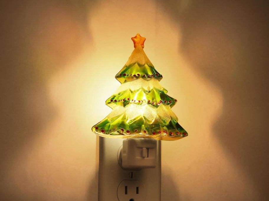 christmas tree night light on wall