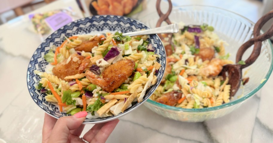 plate with asian salad mix and panko salad 